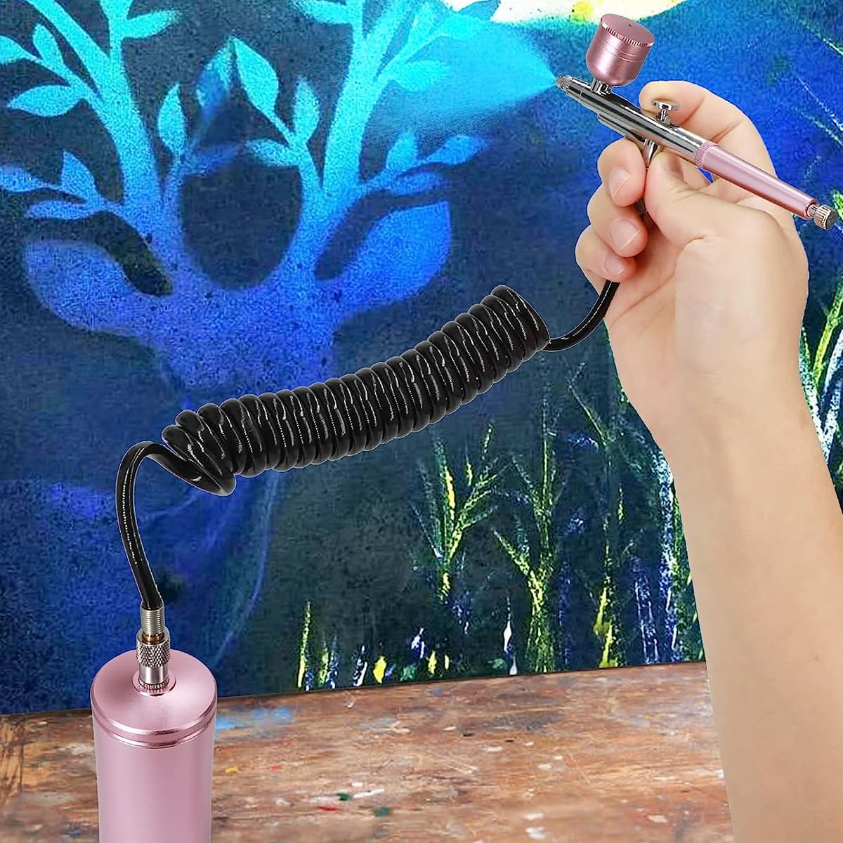 HANNEA Airbrush-Kit Rechargeable Cordless Airbrush Compressor - Handheld Airbrush Gun, Airbrush Set Portable Wireless Air Brush for Barber, Nail Art, Cake Decor, Makeup, Model Painting HANNEA Airbrush-Kit Rechargeable Cordless Airbrush Compressor - Handheld Airbrush Gun, Airbrush Set Portable Wireless Air Brush for Barber, Nail Art, Cake Decor, Makeup, Model Painting